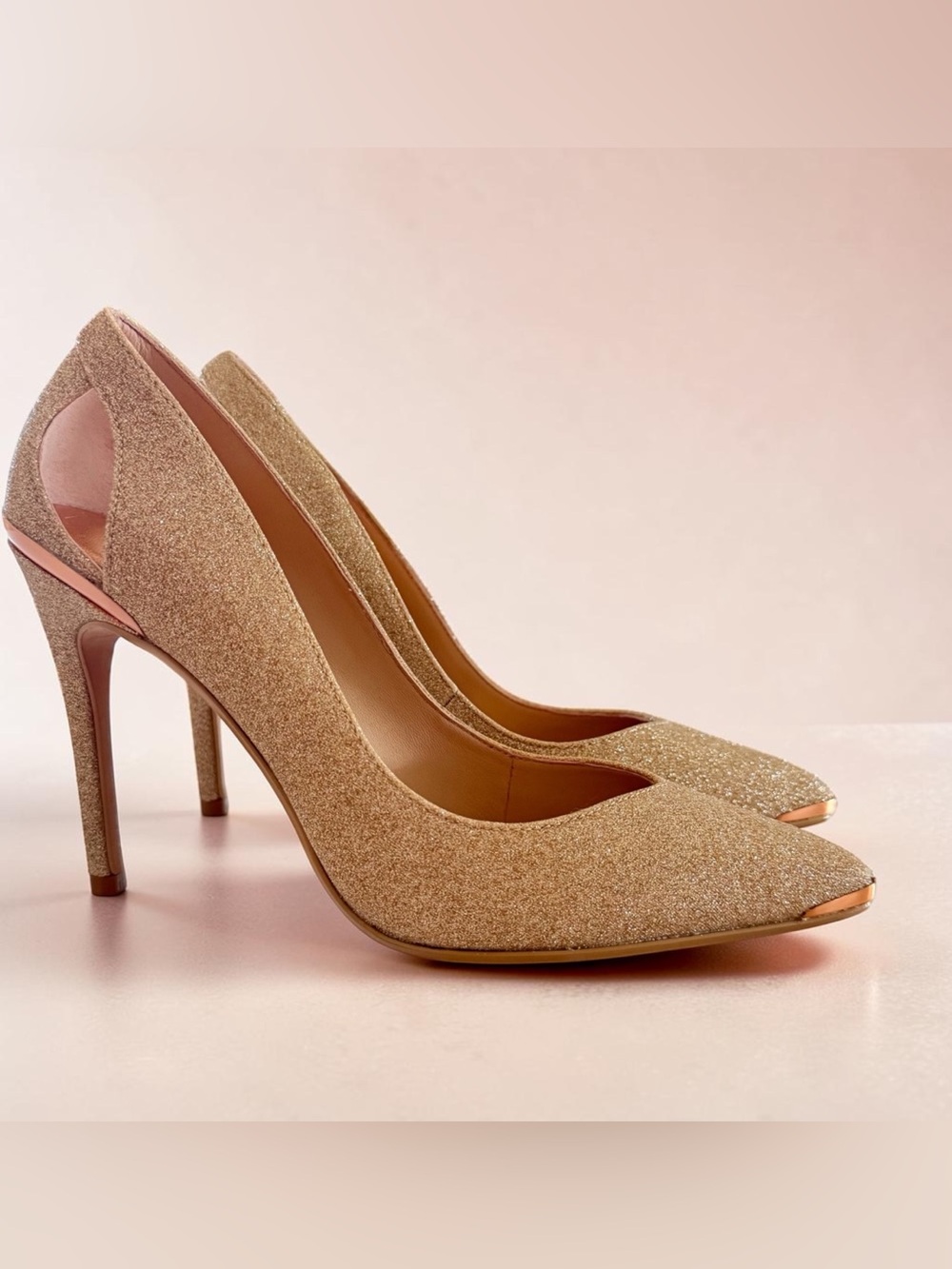 NWT TED BAKER London Rose Gold Glitter Stilettos